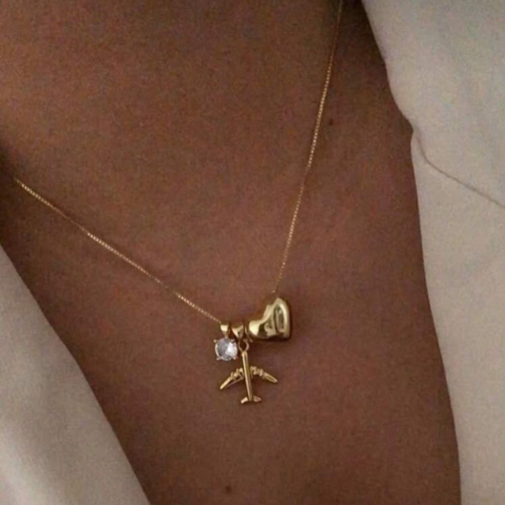 Gold Airplane Pendant Necklace A1306
